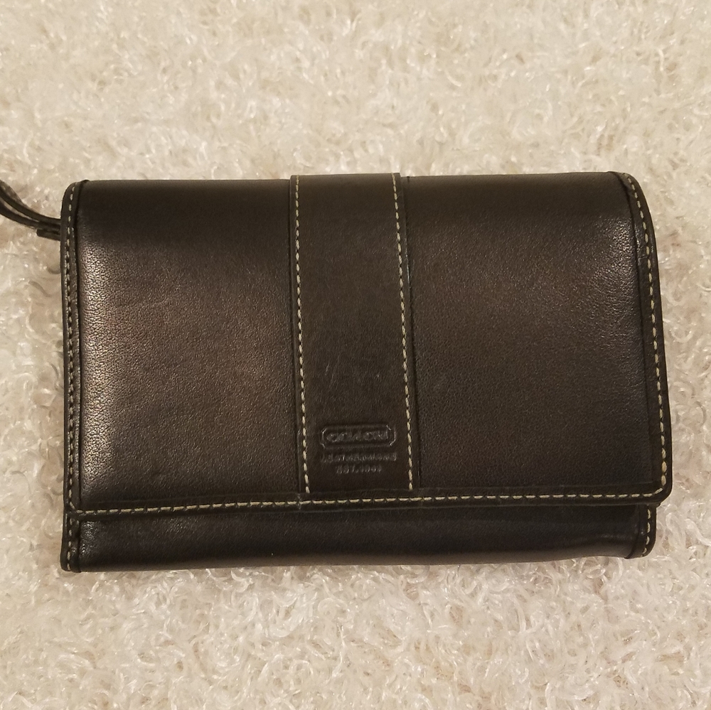Coach Womens Wallet Bifold Button Snap Solid Black